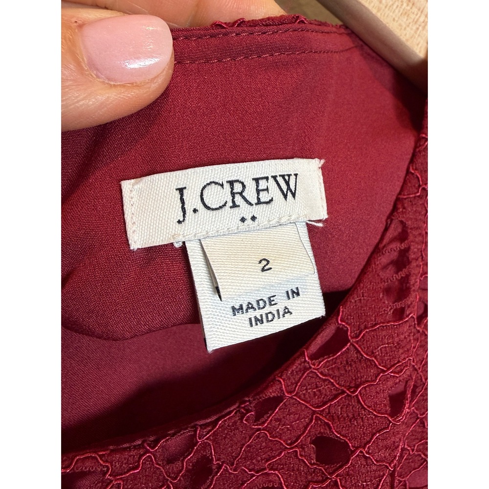 J. Crew‎ Factory 2 Lace Overlay Shift Dress Burgundy Red Romantic Church Modest - Picture 4 of 12